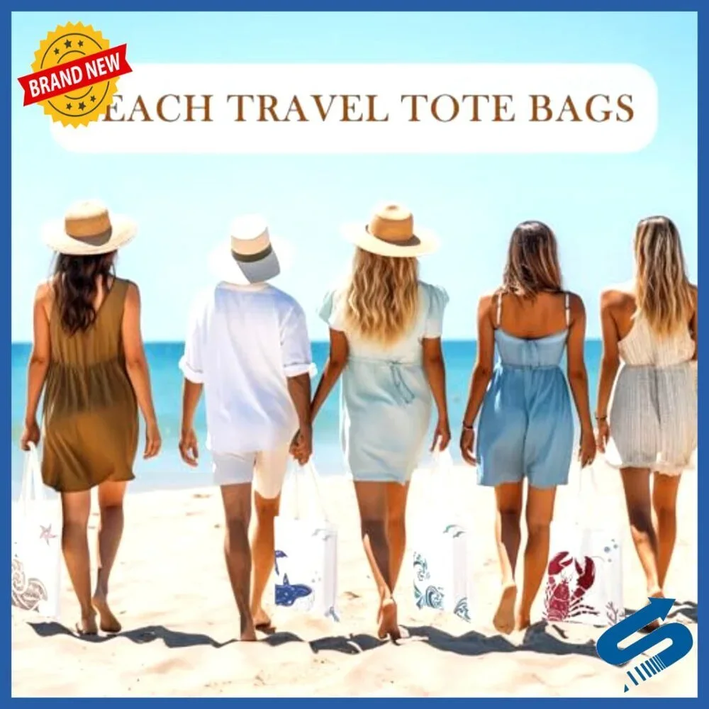 Canvas Tote Bags Bulk Set Reusable Grocery Beach Travel Shopping Handbags